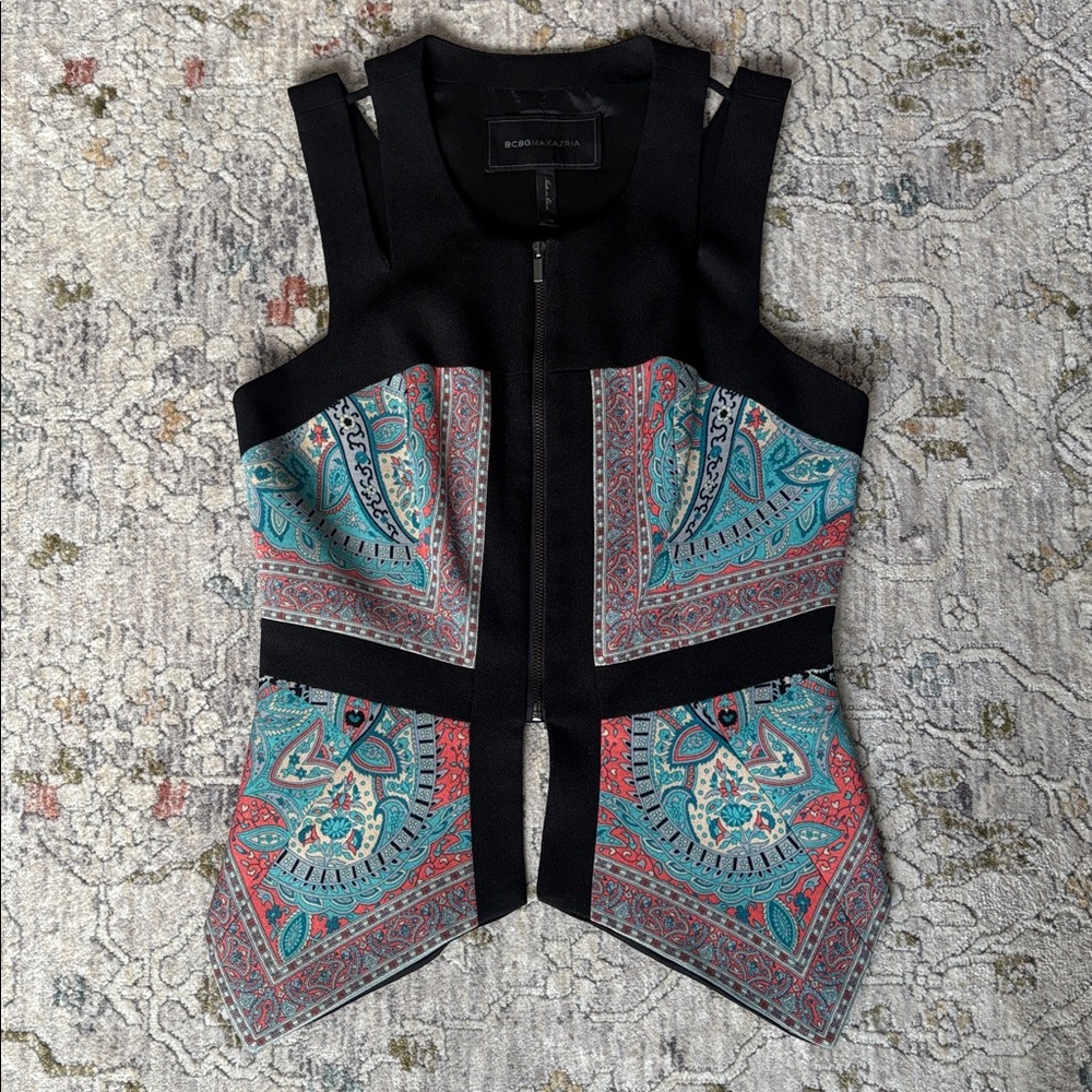 BCBG Max Azria Paisley Cut Out Top with Zipper